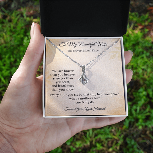Alluring Beauty Necklace for NICU Mom Gift | Message Card | Elegant Ribbon Pendant