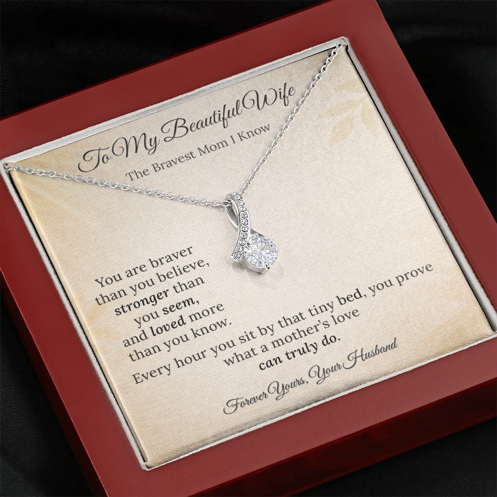 Alluring Beauty Necklace for NICU Mom Gift | Message Card | Elegant Ribbon Pendant