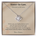New Sister Necklace Wedding Welcome Gift | Message Card | Knot Pendant Chosen Family