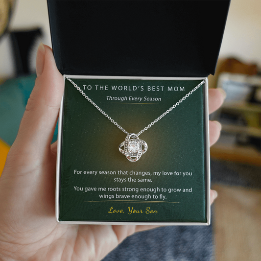 Mom Necklace Family Bond Gift From Son | Message Card | Knot Pendant