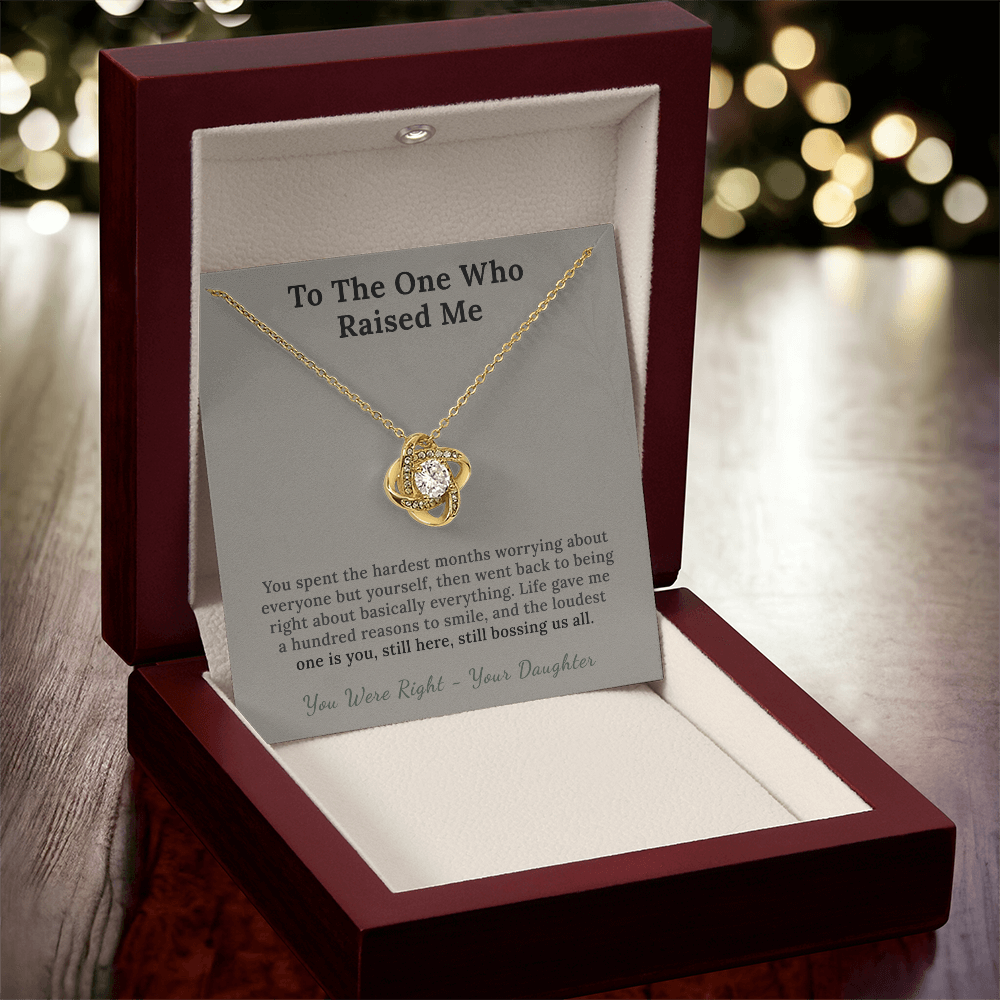 Cancer Survivor Mom Necklace Remission Gift From Daughter | Message Card | Knot Pendant Keepsake