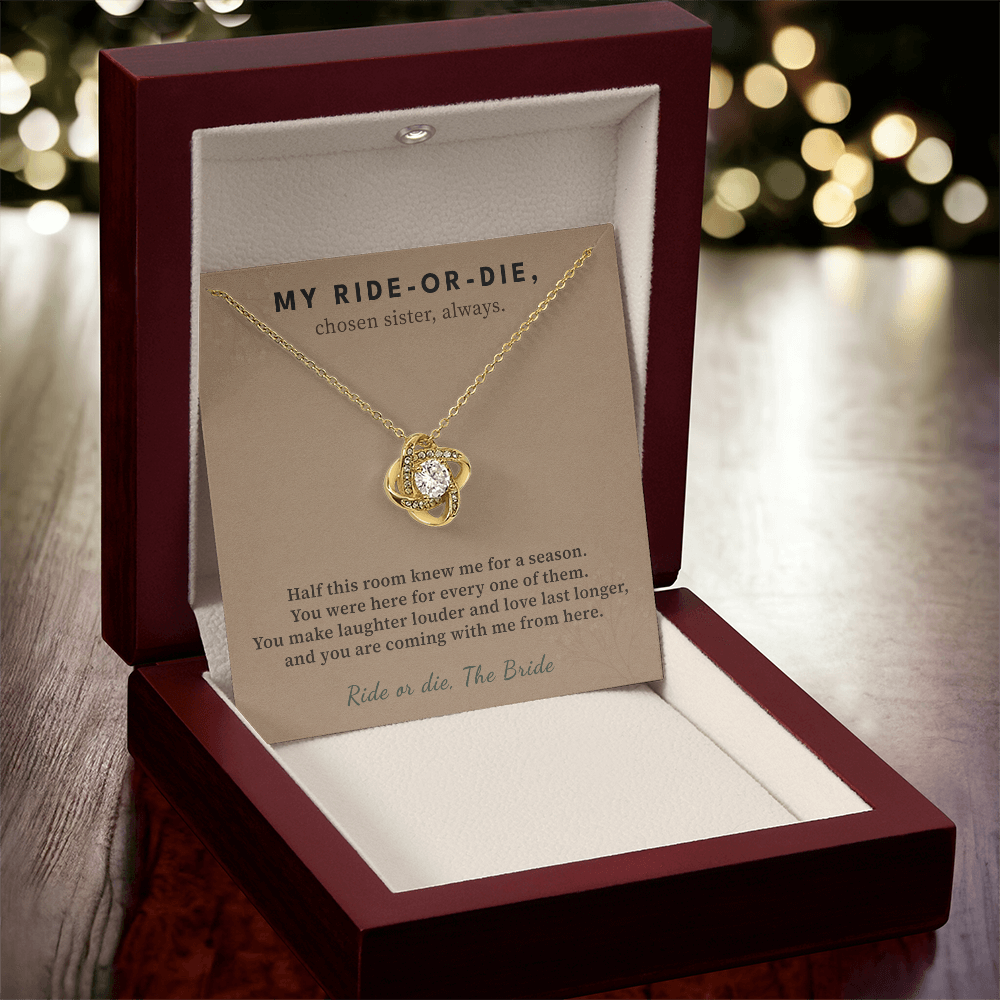 Matron Of Honor Necklace Wedding Keepsake Gift | Message Card | Knot Pendant From Bride