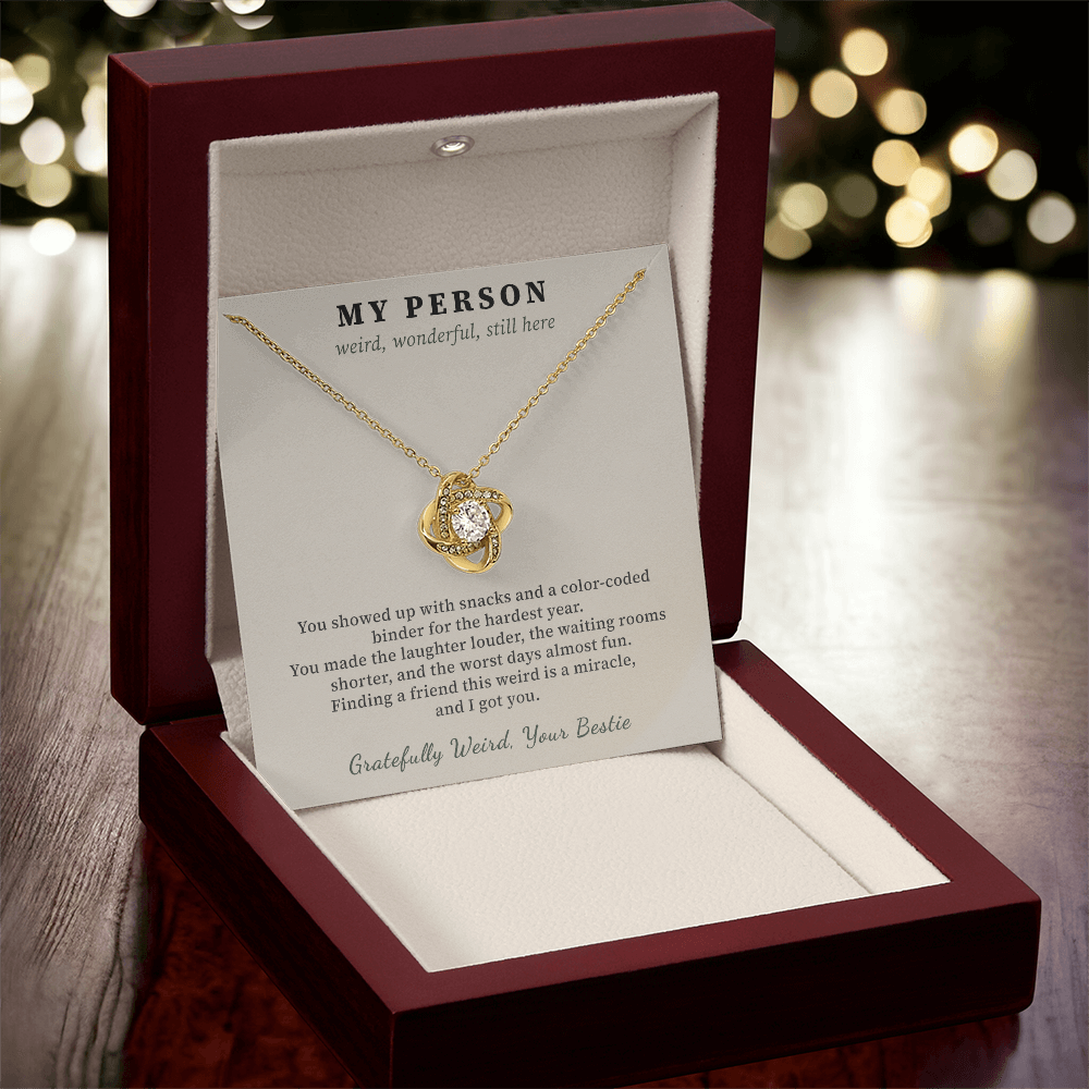 Best Friend Cancer Survivor Necklace Thank You Gift | Message Card | Knot Pendant Bestie