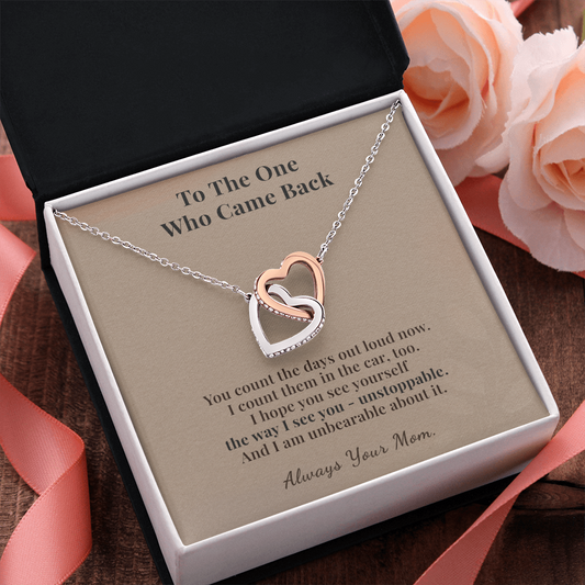 Daughter Sobriety Necklace Gift From Mom | Message Card | Two Hearts Pendant Milestone
