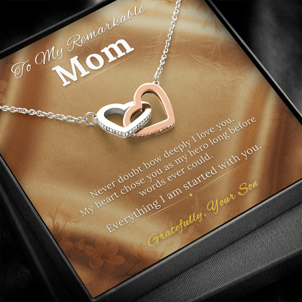Mom Necklace Meaningful Gift | Message Card | Two Hearts Pendant Son
