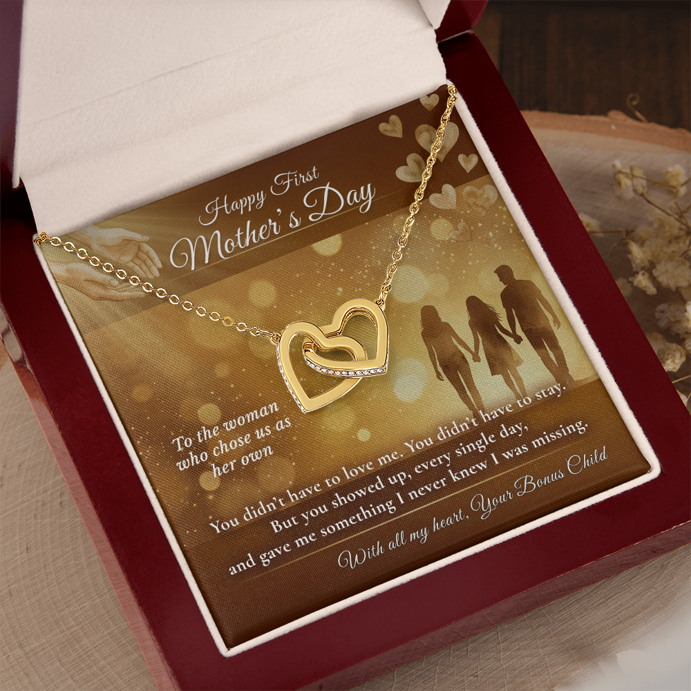 Stepmom Necklace Sentimental Gift | Message Card | Blended Family Two Hearts Pendant