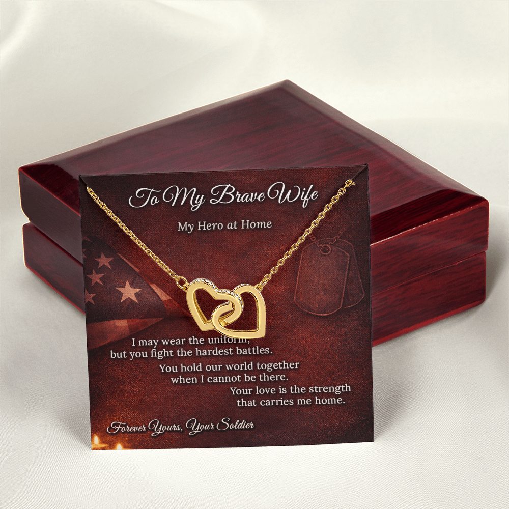 Interlocking Hearts Necklace for Military Wife Homecoming Gift | Message Card | Army Navy