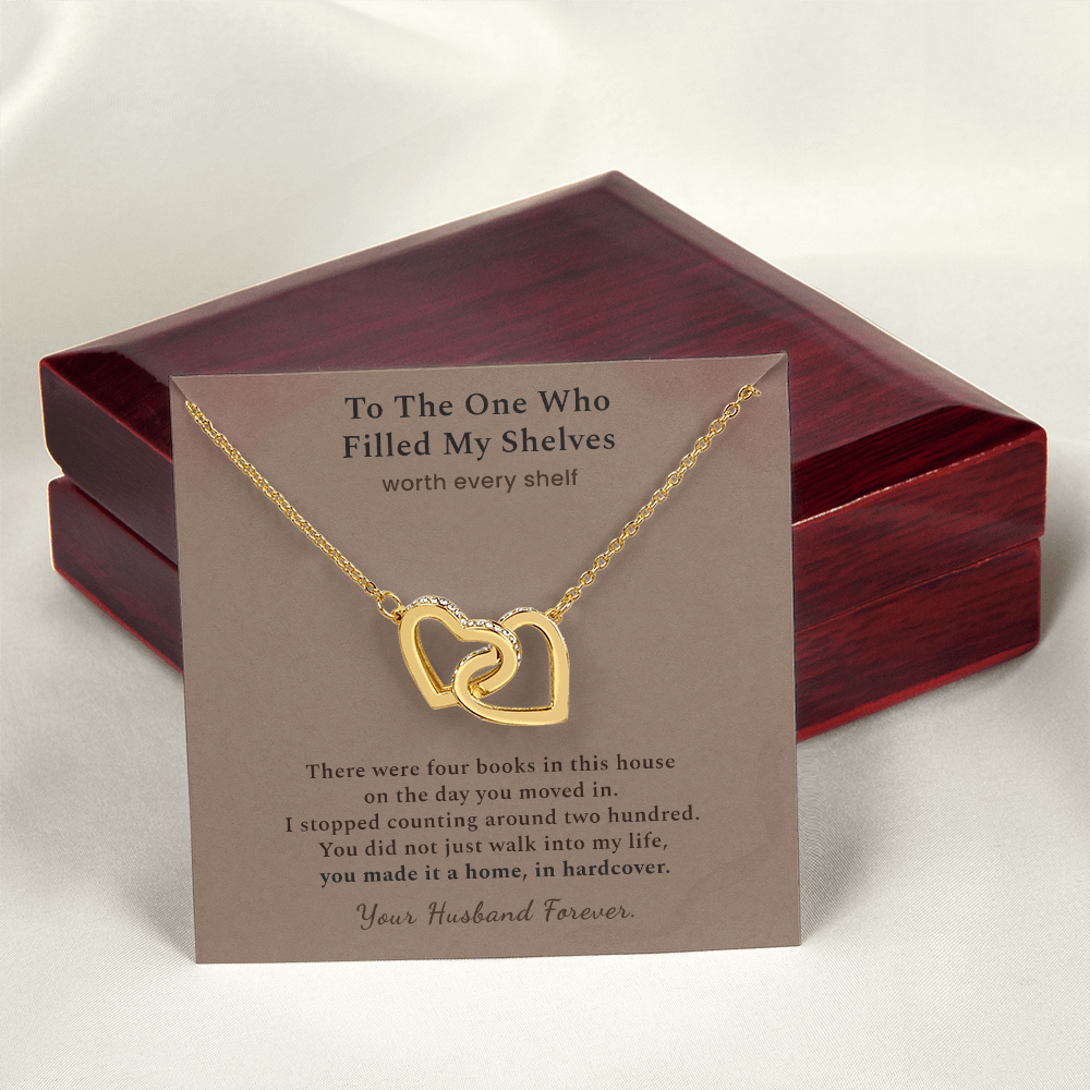 Bookish Soulmate Necklace Anniversary Gift | Message Card | Two Hearts Pendant Book Collector