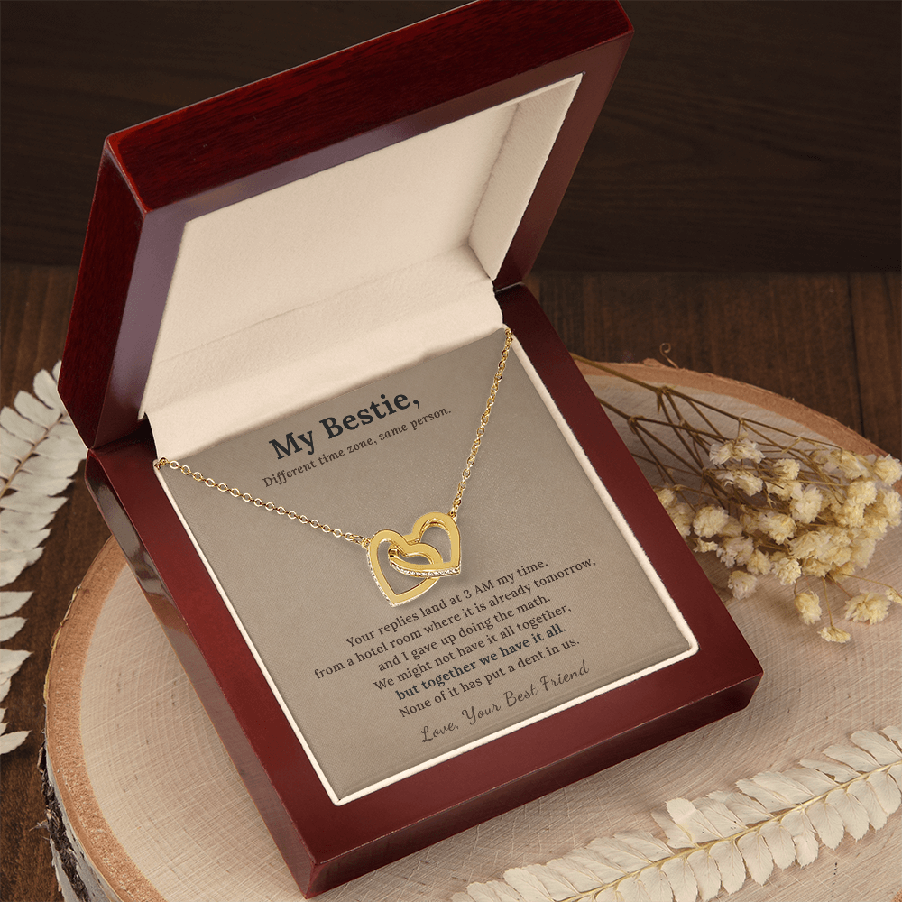 Best Friend Flight Attendant Necklace Appreciation Gift | Message Card | Two Hearts Long Distance