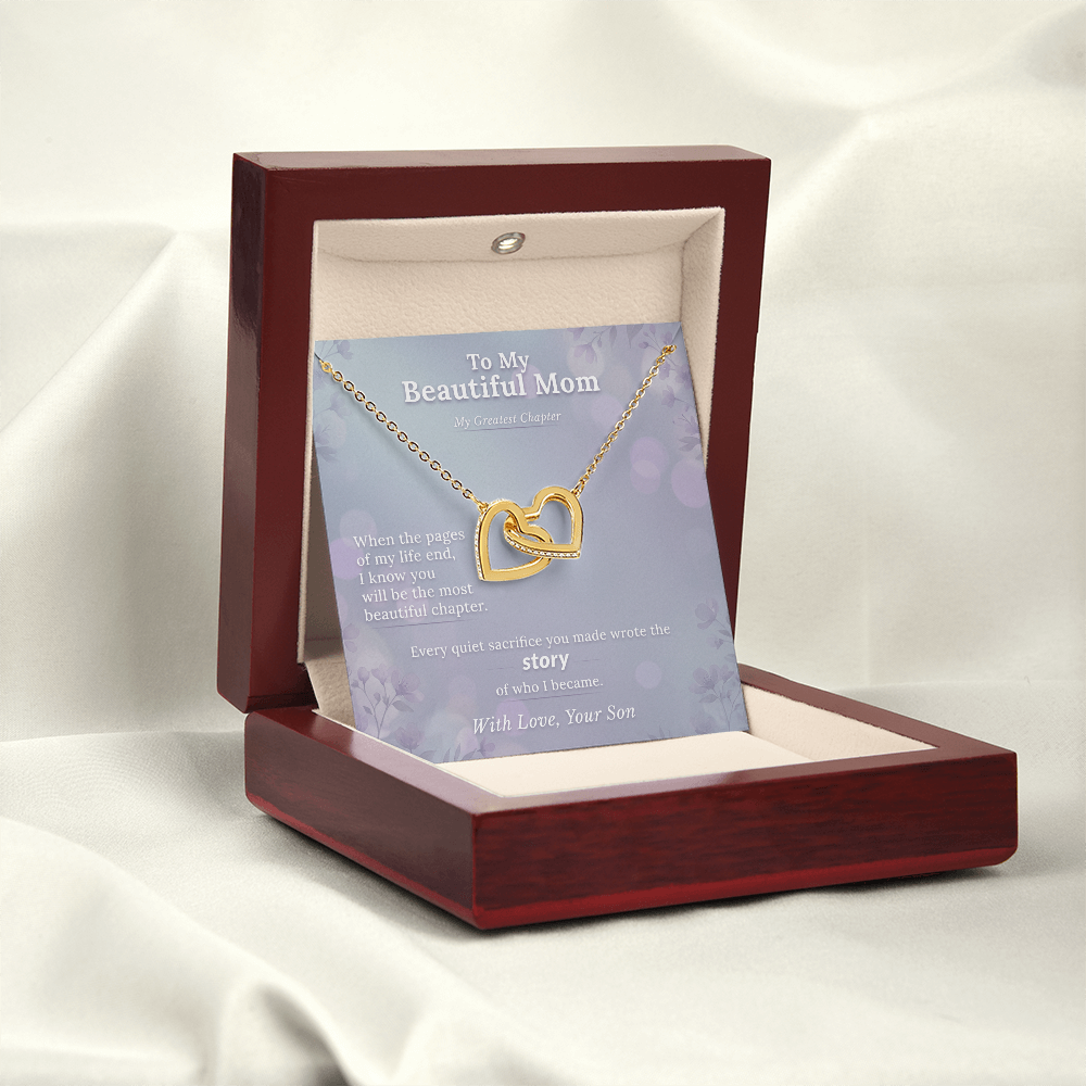 Mother Necklace Appreciation Gift | Message Card | Two Hearts Pendant From Son