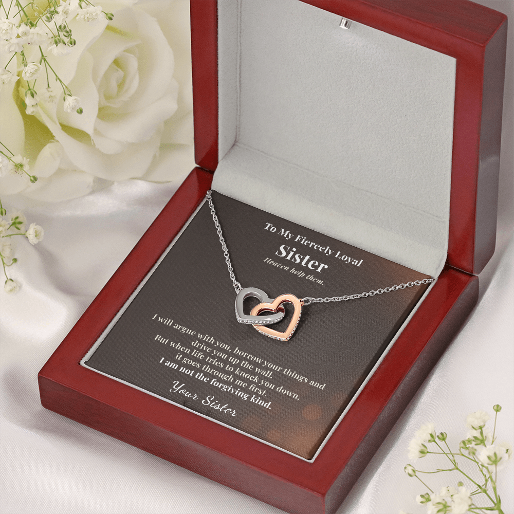 Little Sister Necklace Gift From Big Sis | Fiercely Loyal | Message Card | Two Hearts