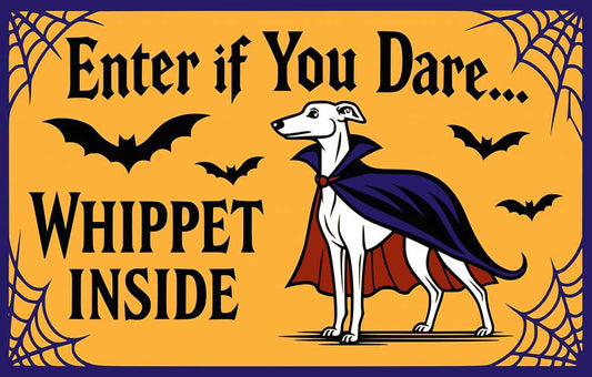 Funny Whippet Welcome Mat with paw prints, perfect for dog lovers