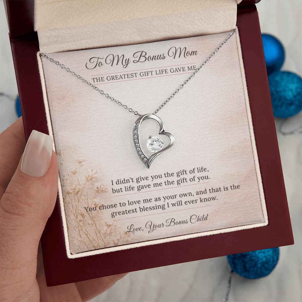 Bonus Mom Necklace Birthday Gift | You Chose To Love Me | Message Card Heart Pendant