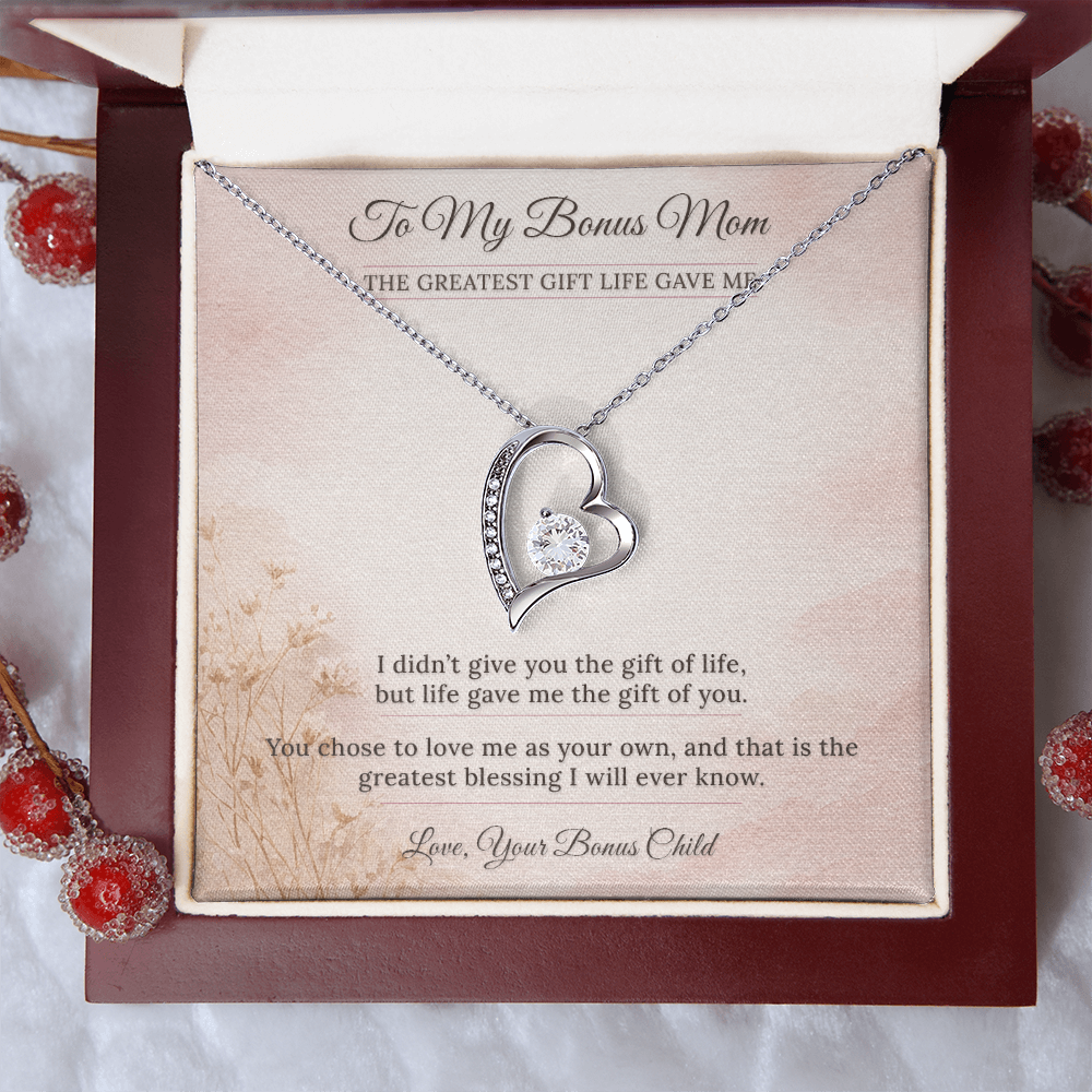 Bonus Mom Necklace Birthday Gift | You Chose To Love Me | Message Card Heart Pendant