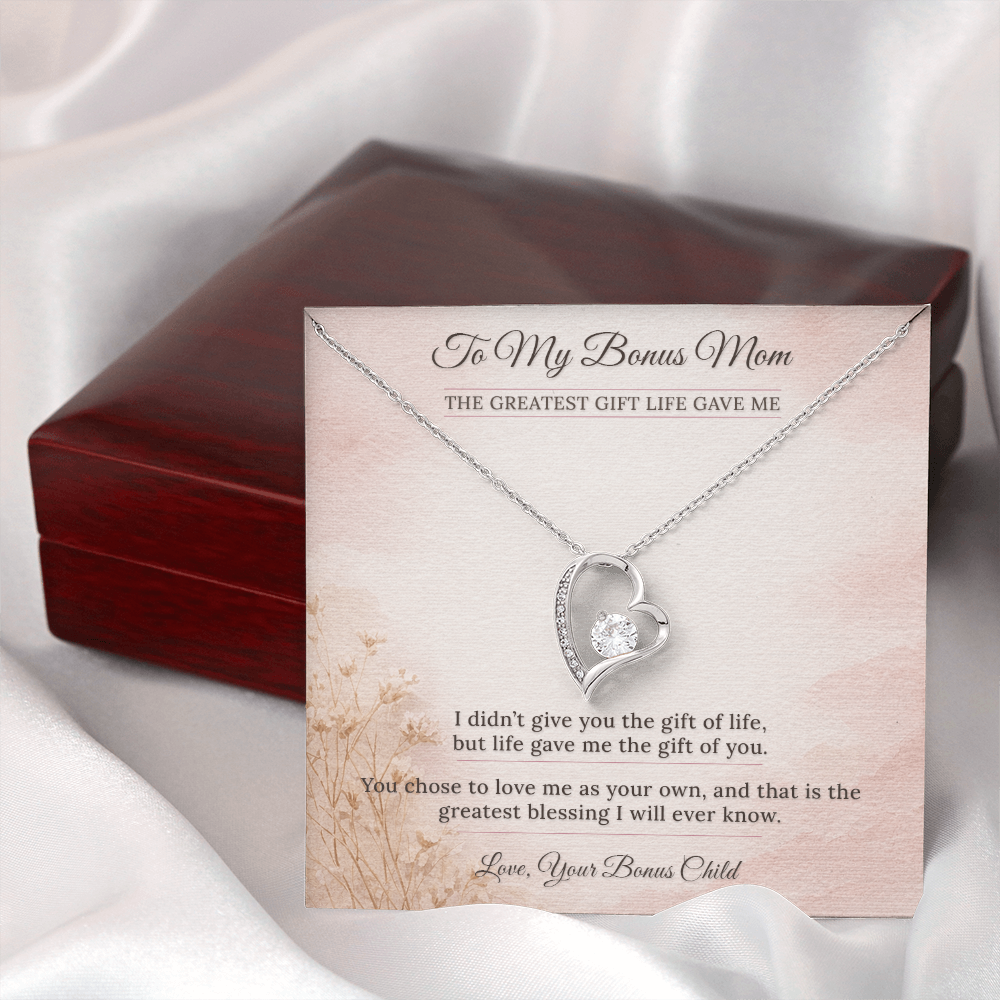 Bonus Mom Necklace Birthday Gift | You Chose To Love Me | Message Card Heart Pendant