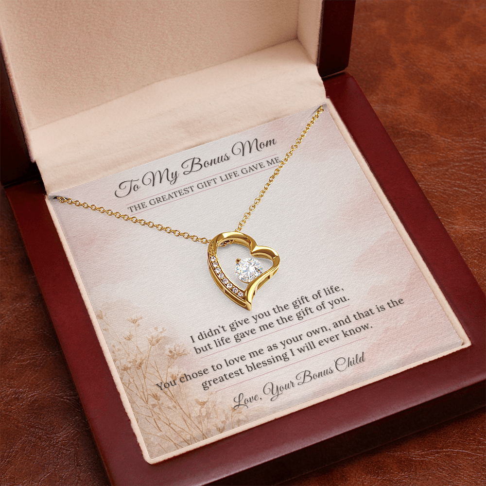 Bonus Mom Necklace Birthday Gift | You Chose To Love Me | Message Card Heart Pendant