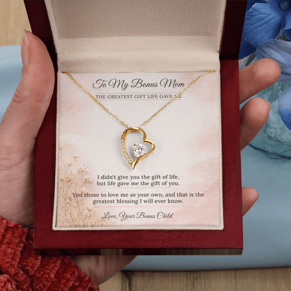 Bonus Mom Necklace Birthday Gift | You Chose To Love Me | Message Card Heart Pendant