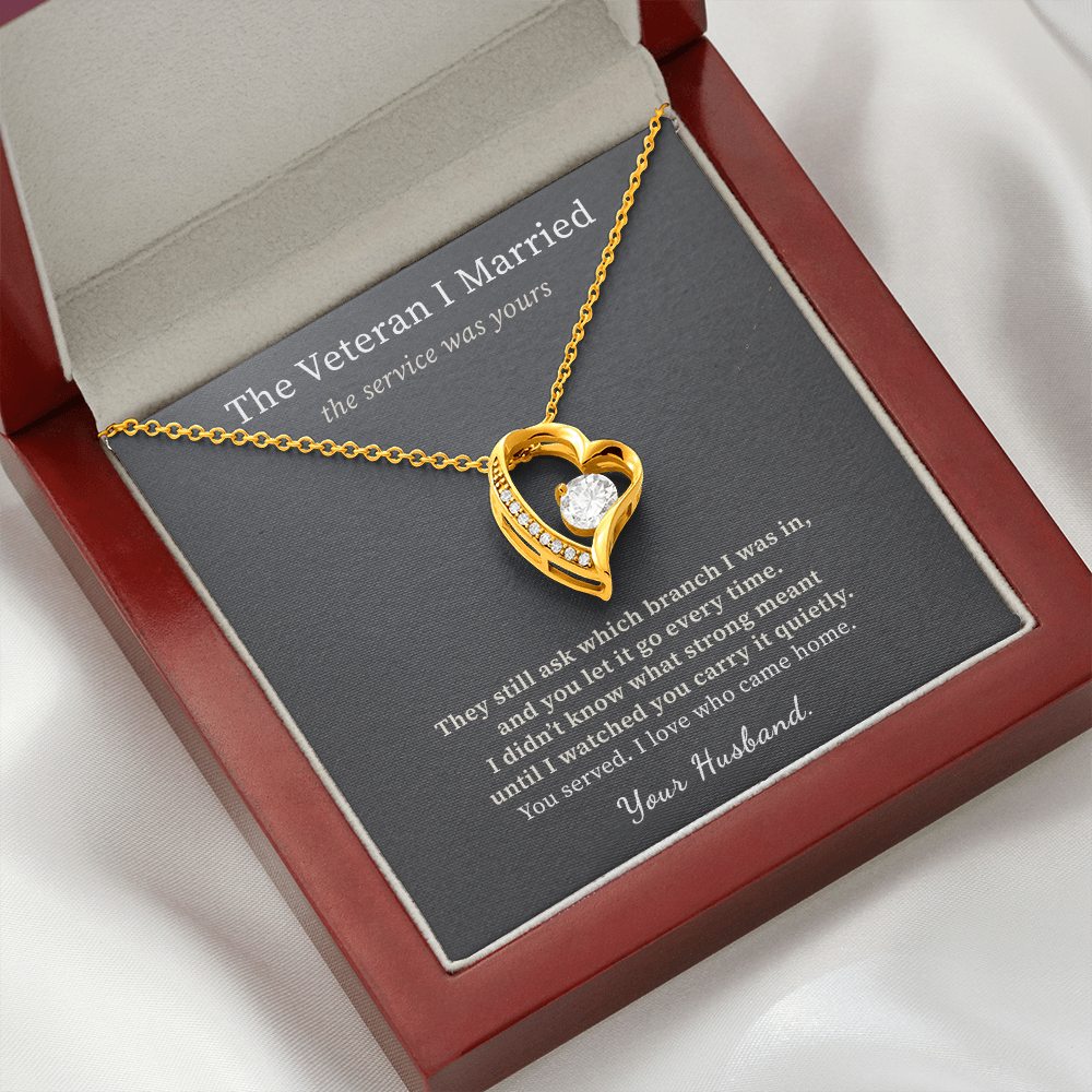Woman Veteran Wife Necklace Appreciation Gift From Husband | Message Card | Heart Pendant