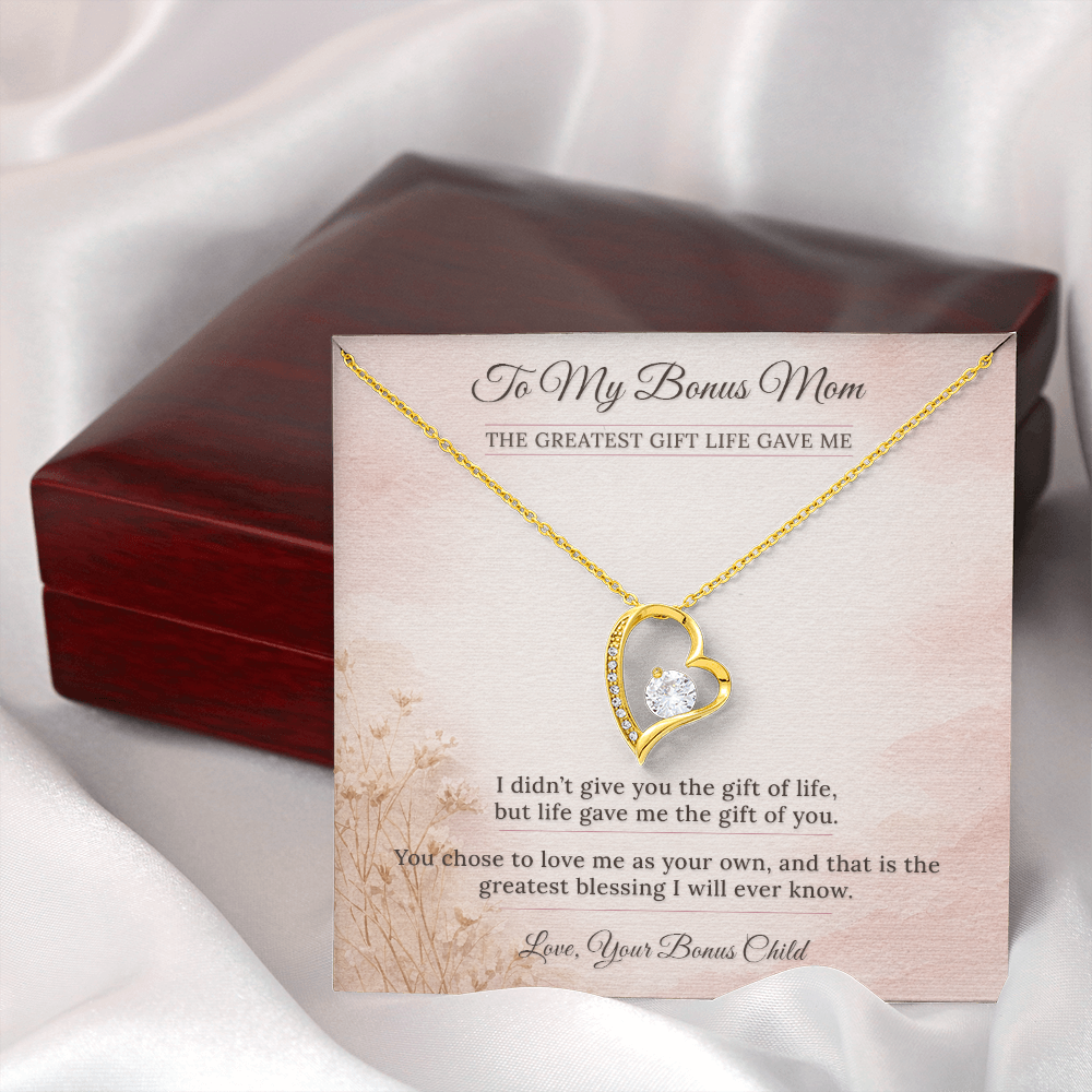 Bonus Mom Necklace Birthday Gift | You Chose To Love Me | Message Card Heart Pendant