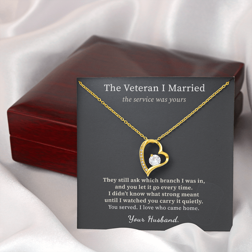 Woman Veteran Wife Necklace Appreciation Gift From Husband | Message Card | Heart Pendant