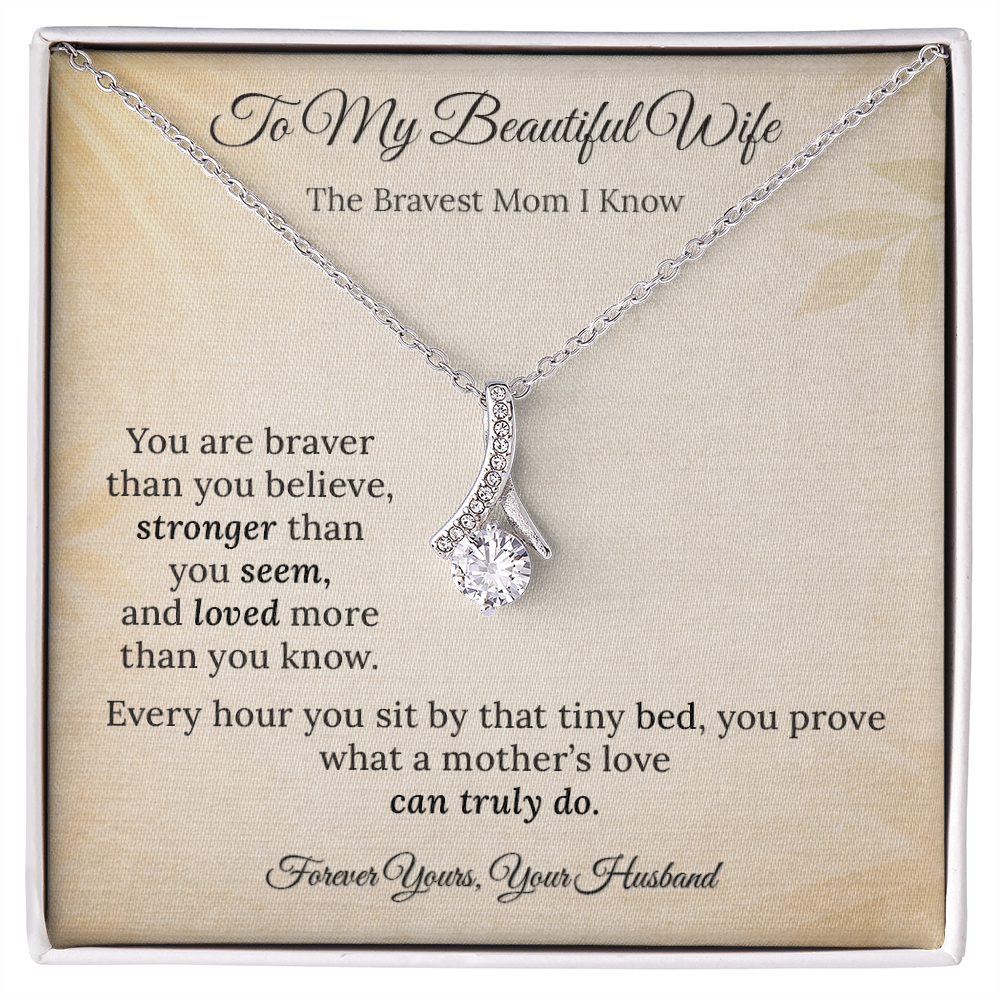 Alluring Beauty Necklace for NICU Mom Gift | Message Card | Elegant Ribbon Pendant