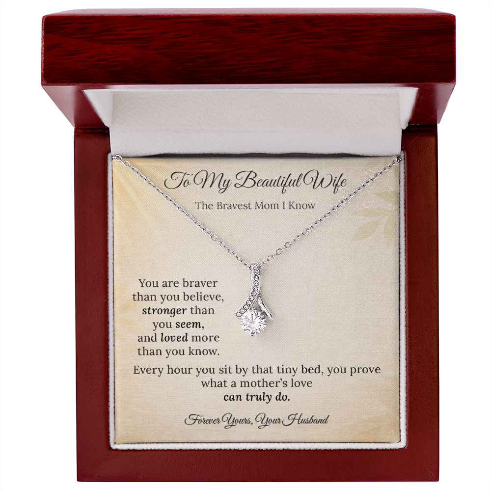 Alluring Beauty Necklace for NICU Mom Gift | Message Card | Elegant Ribbon Pendant