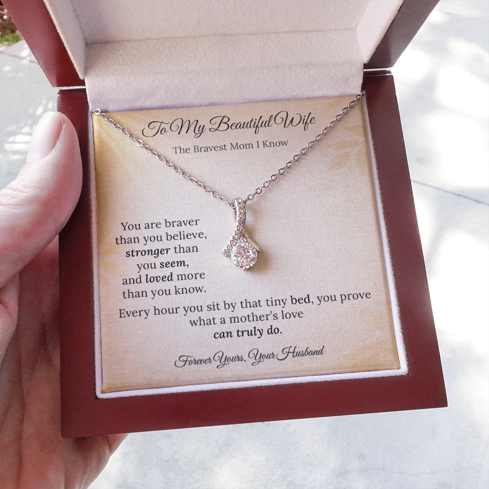Alluring Beauty Necklace for NICU Mom Gift | Message Card | Elegant Ribbon Pendant