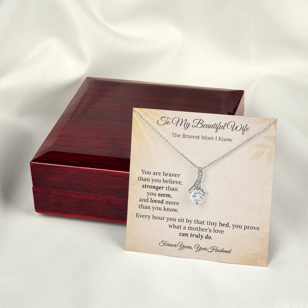 Alluring Beauty Necklace for NICU Mom Gift | Message Card | Elegant Ribbon Pendant