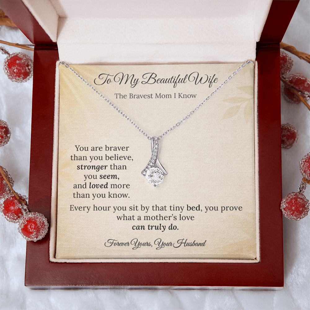 Alluring Beauty Necklace for NICU Mom Gift | Message Card | Elegant Ribbon Pendant