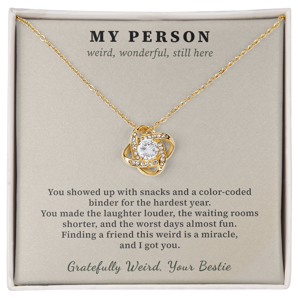 Best Friend Cancer Survivor Necklace Thank You Gift | Message Card | Knot Pendant Bestie