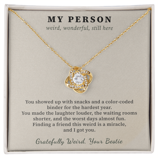 Best Friend Cancer Survivor Necklace Thank You Gift | Message Card | Knot Pendant Bestie