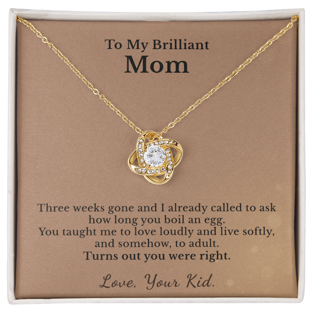 Mama Necklace Appreciation Gift From College Kid | Message Card | Knot Pendant Keepsake