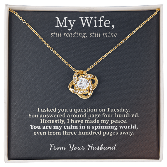 Bookworm Necklace Gift For Her From Husband | Message Card | Knot Pendant Avid Reader