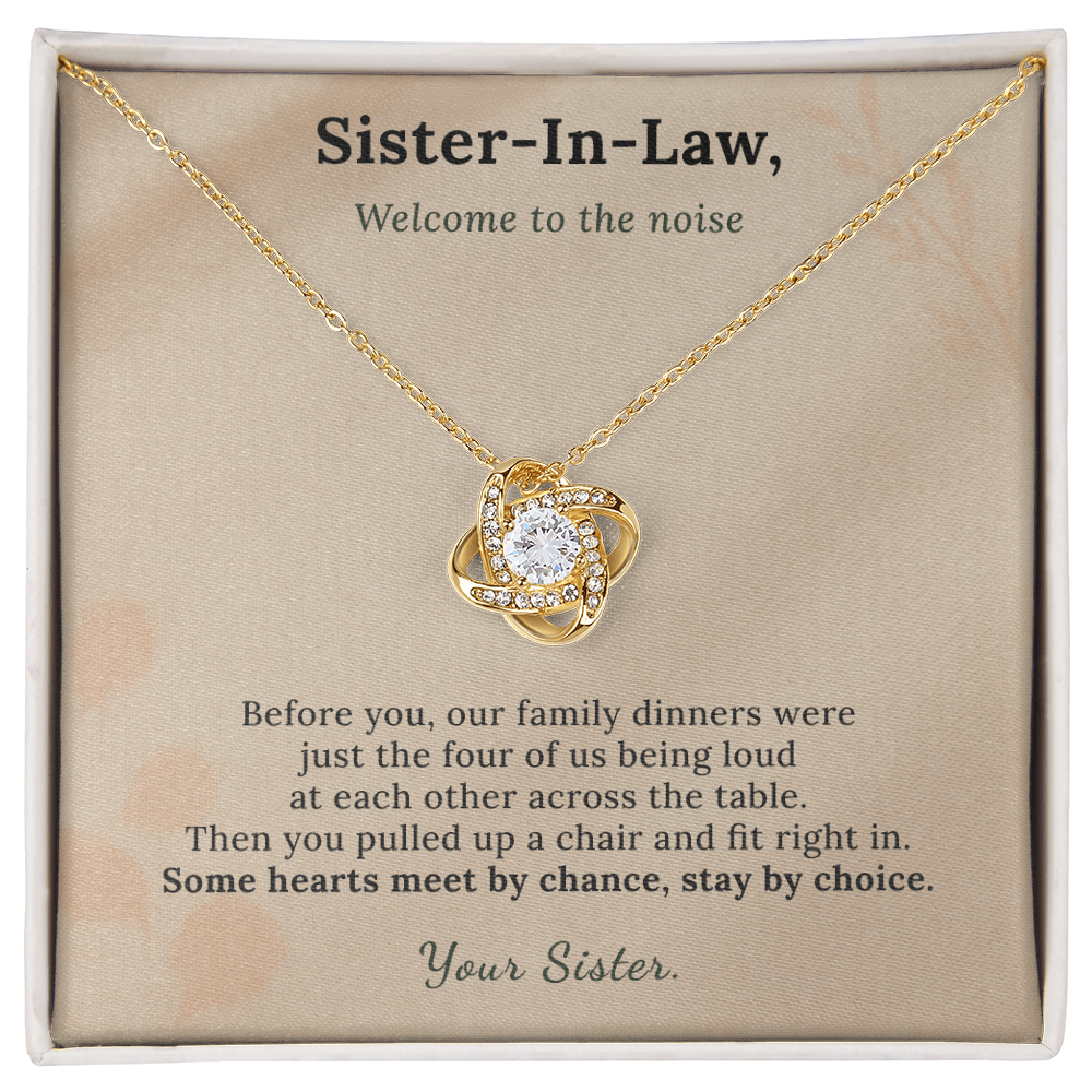 New Sister Necklace Wedding Welcome Gift | Message Card | Knot Pendant Chosen Family