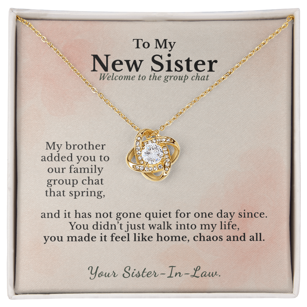 Sister In Law Necklace Welcome To Family Gift | Message Card | Knot Pendant Keepsake