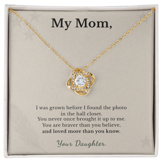 Female Veteran Mom Necklace Keepsake Gift From Daughter | Message Card | Knot Pendant