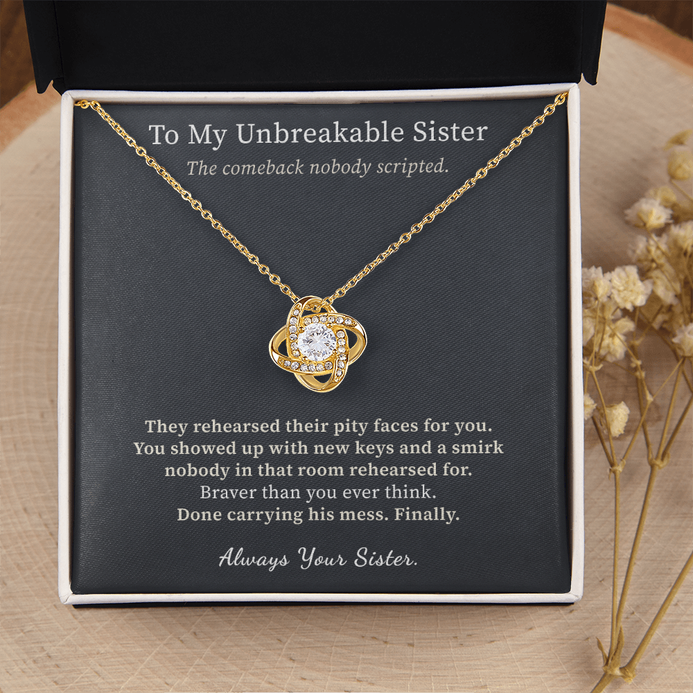 Strong Woman Necklace Divorce Gift From Sister | Message Card | Knot Pendant