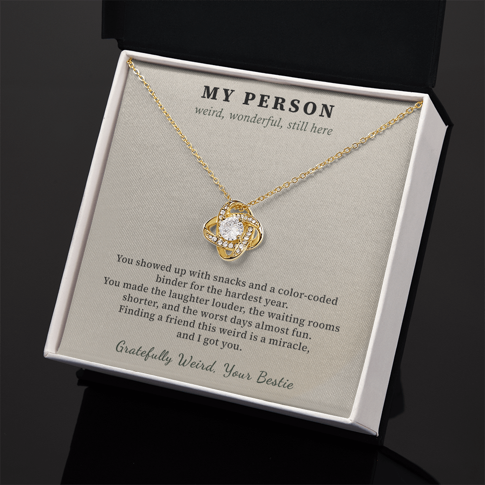 Best Friend Cancer Survivor Necklace Thank You Gift | Message Card | Knot Pendant Bestie