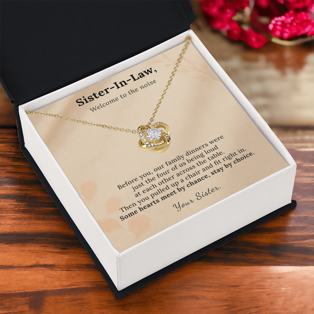 New Sister Necklace Wedding Welcome Gift | Message Card | Knot Pendant Chosen Family