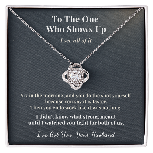 Fertility Warrior Necklace Transfer Day Gift From Hubby | Message Card | Knot Pendant