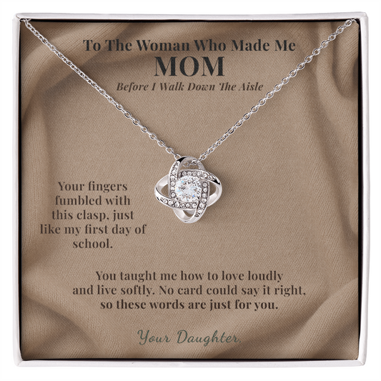 Bride To Mom Necklace Wedding Day Gift From Daughter | Message Card | Knot Pendant Sentimental