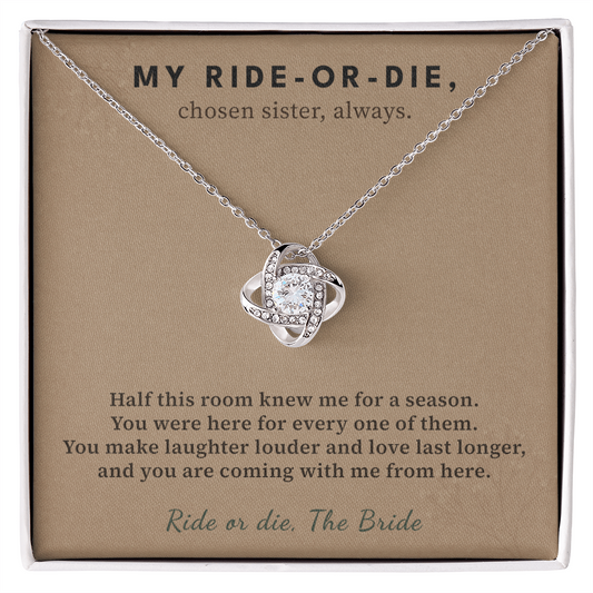 Matron Of Honor Necklace Wedding Keepsake Gift | Message Card | Knot Pendant From Bride