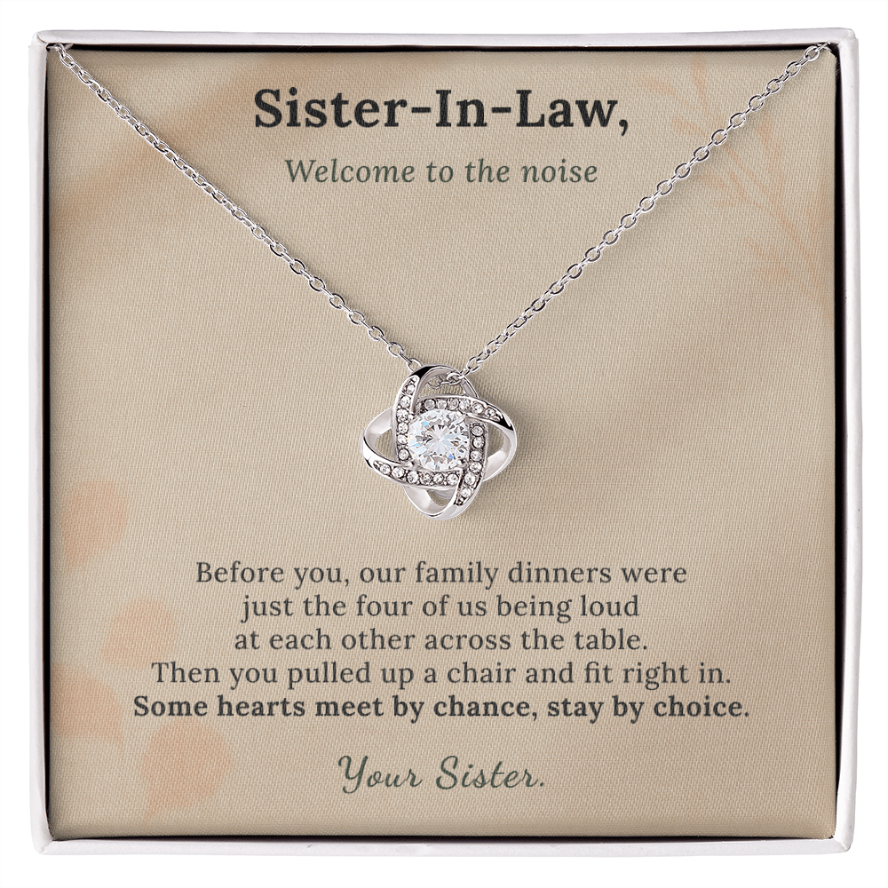 New Sister Necklace Wedding Welcome Gift | Message Card | Knot Pendant Chosen Family