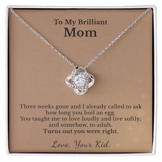 Mama Necklace Appreciation Gift From College Kid | Message Card | Knot Pendant Keepsake