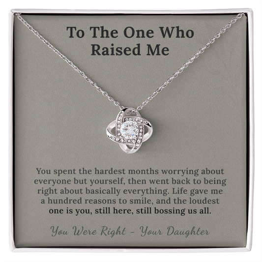 Cancer Survivor Mom Necklace Remission Gift From Daughter | Message Card | Knot Pendant Keepsake