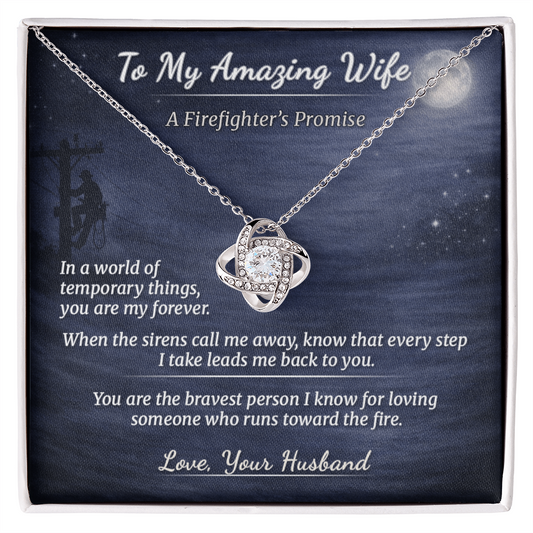 Love Knot Necklace for Lineman Wife Missing You Gift | Message Card | Long Nights