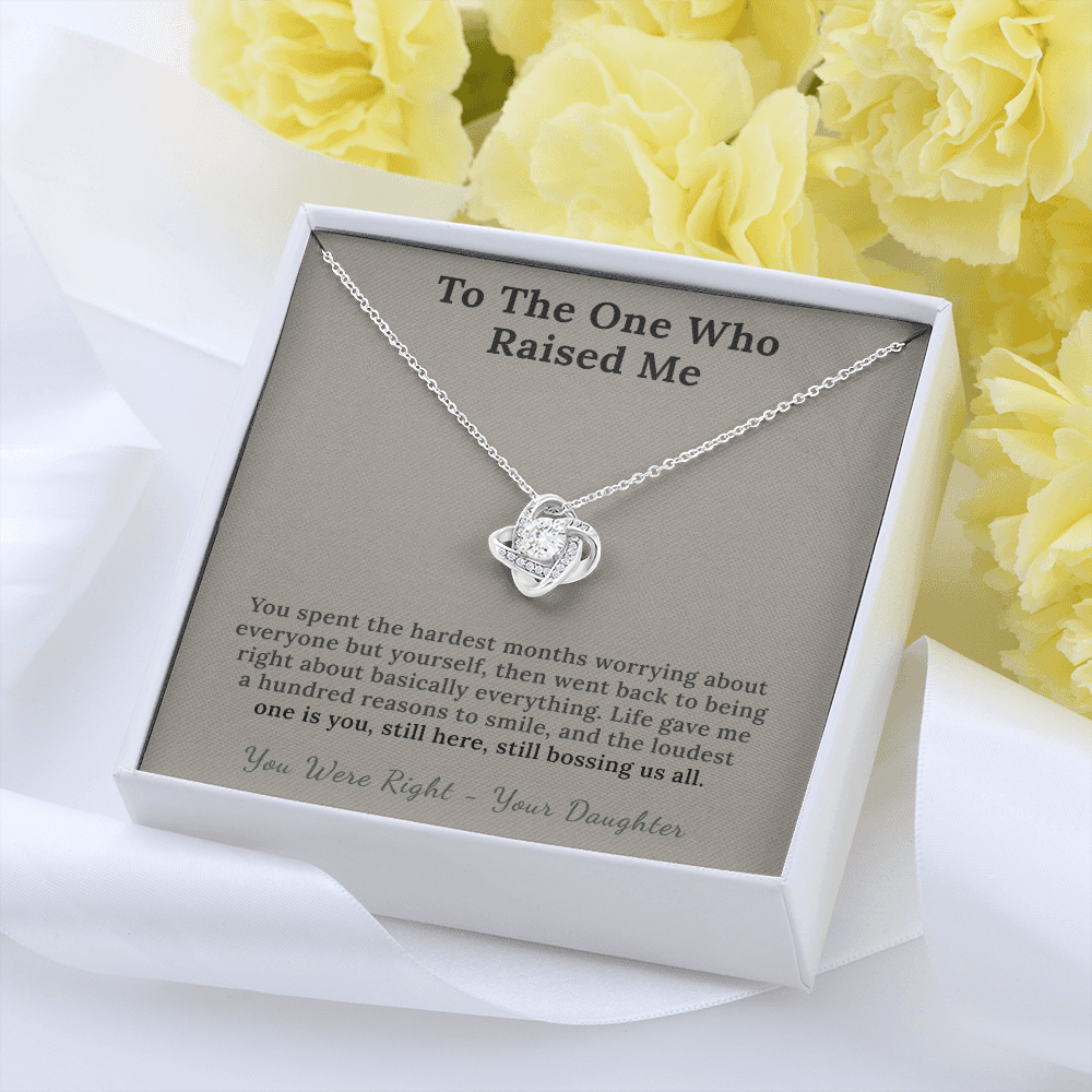 Cancer Survivor Mom Necklace Remission Gift From Daughter | Message Card | Knot Pendant Keepsake
