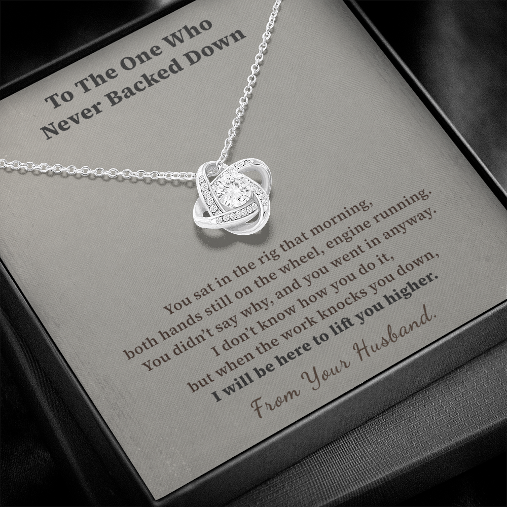 Lady Trucker Necklace Encouragement Gift | Message Card | Knot Pendant From Husband