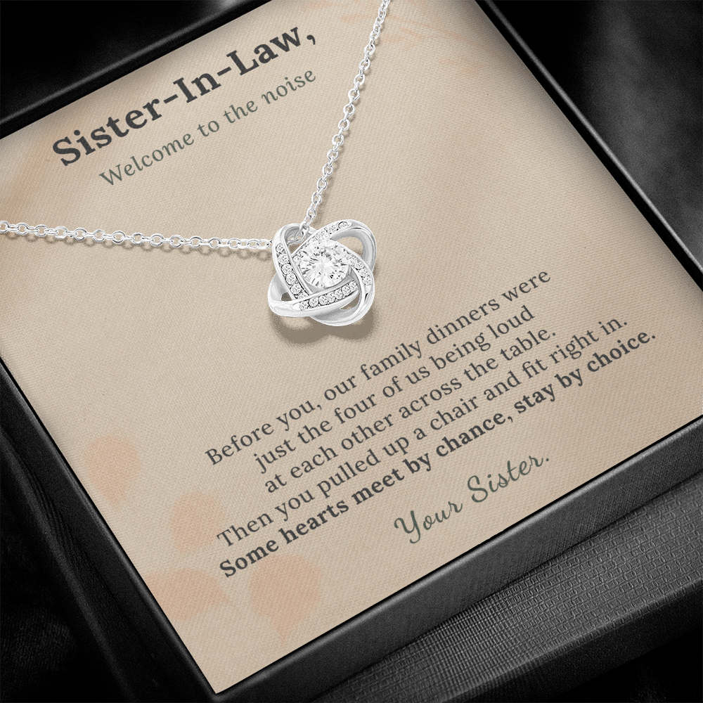 New Sister Necklace Wedding Welcome Gift | Message Card | Knot Pendant Chosen Family