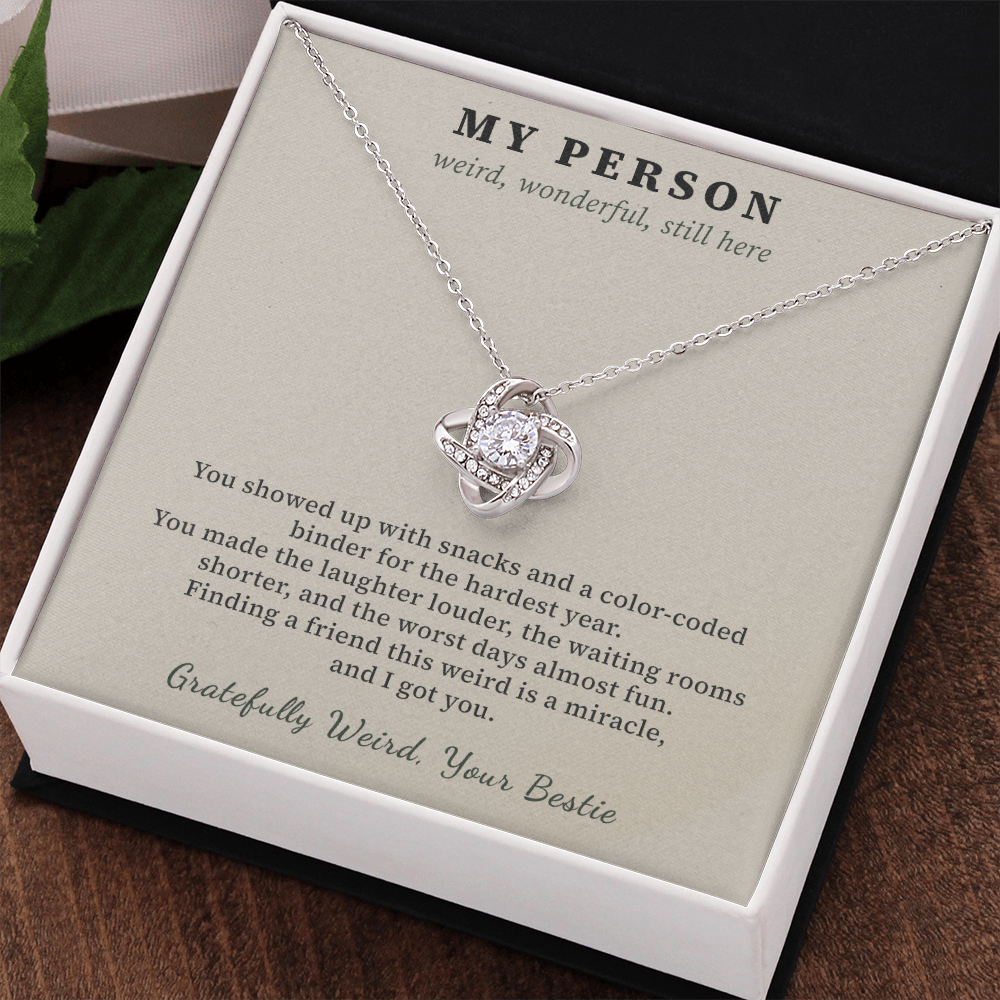 Best Friend Cancer Survivor Necklace Thank You Gift | Message Card | Knot Pendant Bestie